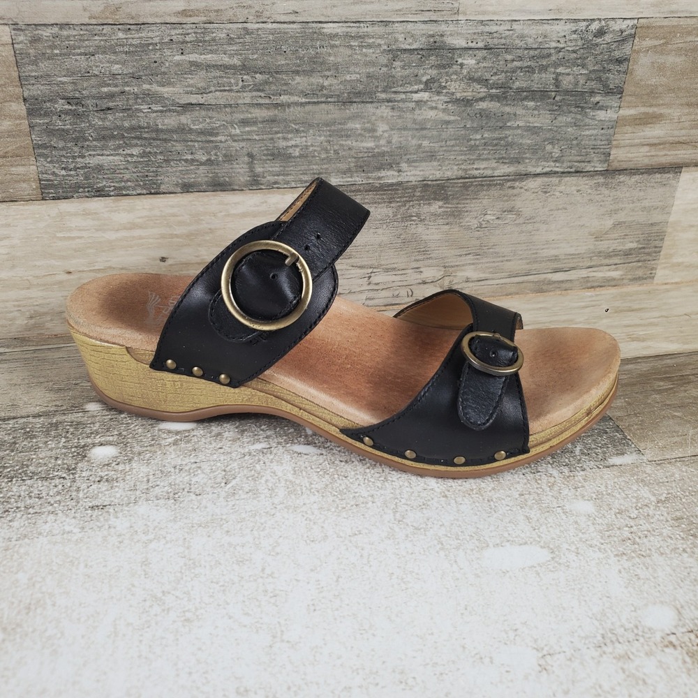 Dansko Manda Womens Sandals Sz 9.5 - 10 Black Leather Adjustable Buckle Straps